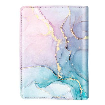 Passport Holder Cover, RFID Travel Wallet Credit Card Holder Cute Purple Pink Passport Book Holders for Women with Elastic Band and Golden Metal Decoration, Gradient Marble