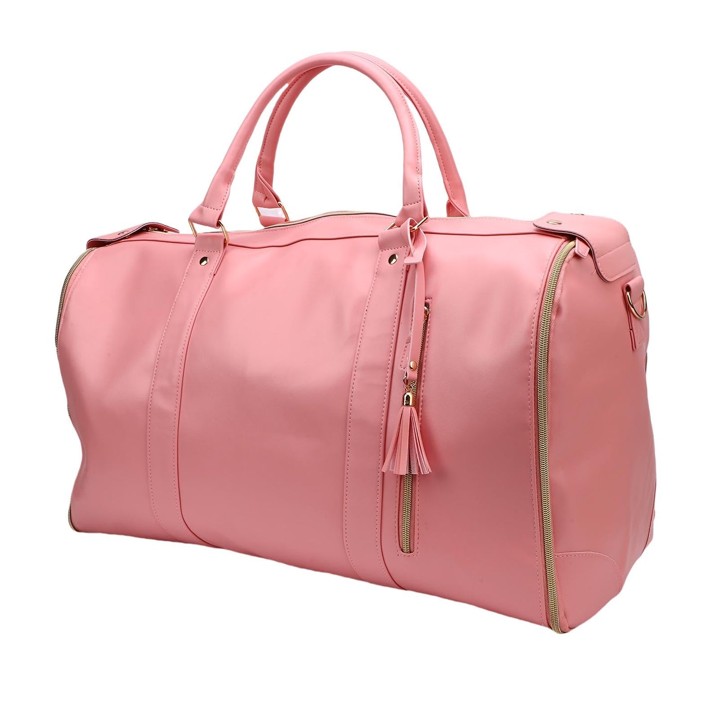 Hamwesh Rolling Garment Bag, 40L PU Leather Rolling Duffle Bag Detachable Telescopic Trolley Spacious Main Compartment Front Zip Pocket, Travel with Wheels for Men Women (Pink)