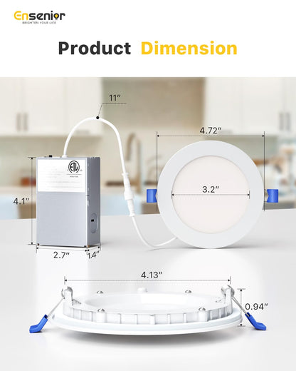 Ensenior 16 Pack 4 Inch LED Recessed Ceiling Light, Dimmable, 4000K Cool White, 750LM 9W 120V, High Brightness Canless Wafer Downlight - ETL&FCC&IC