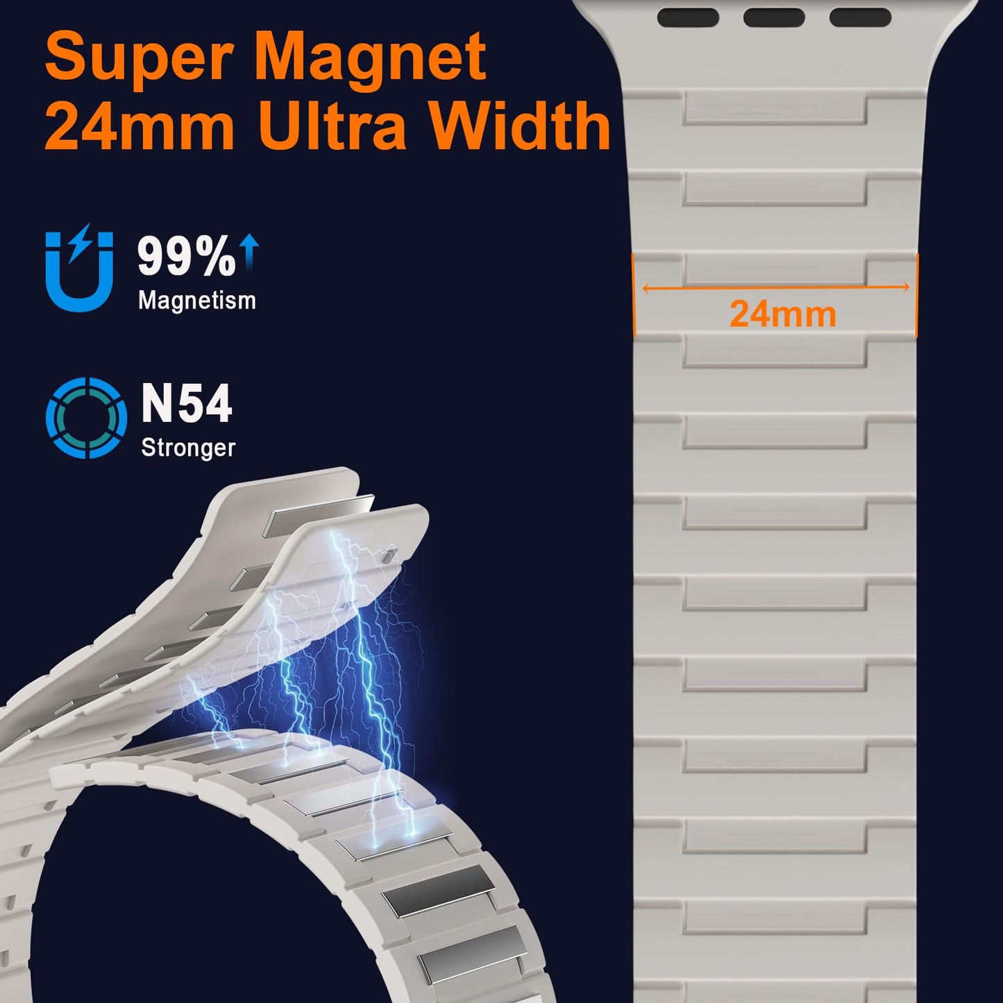 Suphart Strong Magnetic Bands Compatible with Apple Watch Band 49mm 46mm 45mm 44mm 42mm 41mm 40mm 38mm, Silicone Strap for iWatch Ultra 2 SE Series 10 9 8 7 6 5 4（49/46/45/44/42mm, Starlight）