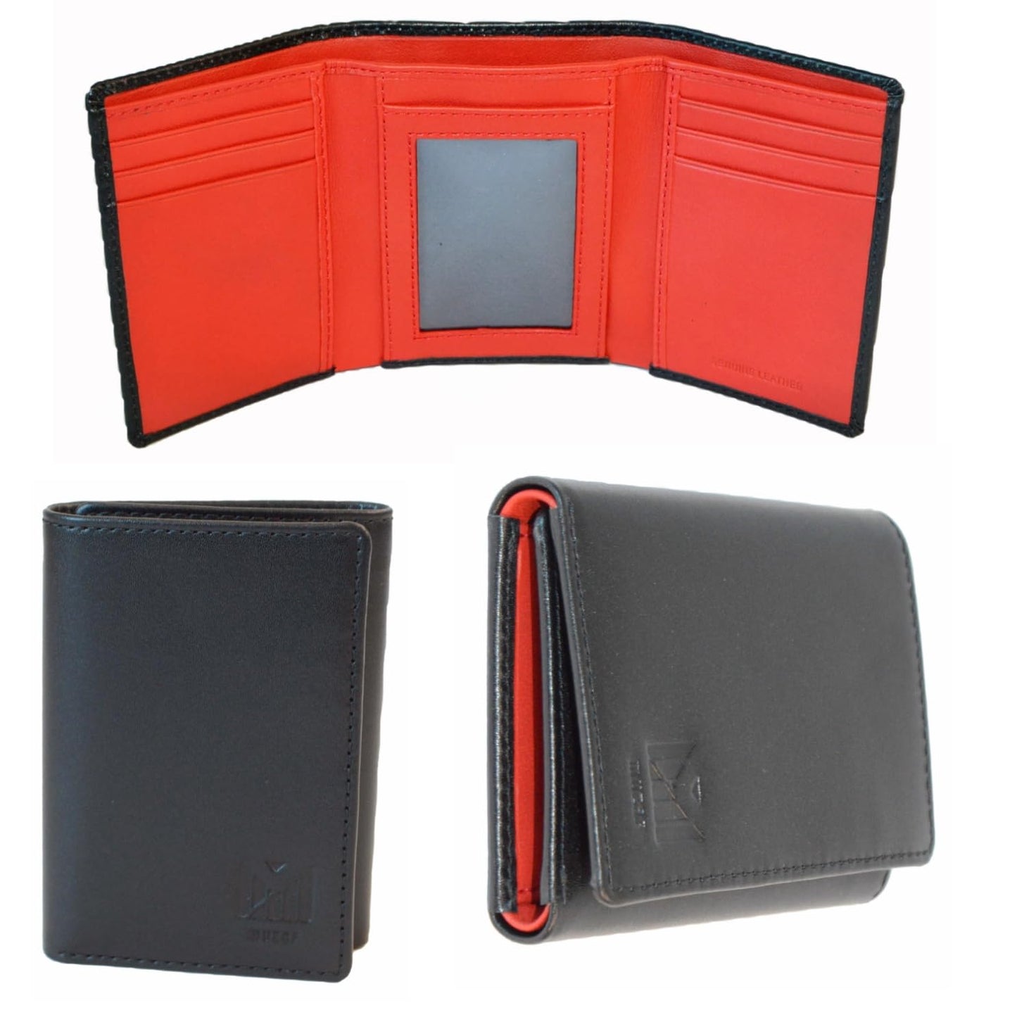 muzaf Trifold Premium Leather Wallet for Men with RFID Blocking (Black Red)