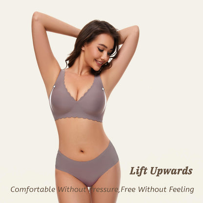 Deep V Petal Bras for Women No Underwire Soft Wireless Bras Comfort Seamless Bralettes with Extender