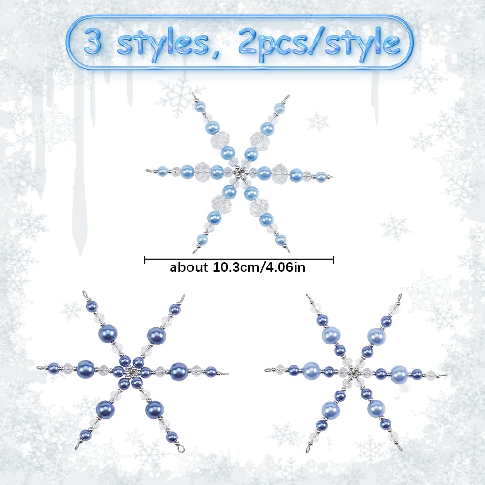 SOFPLATE 1 Box Beaded Snowflake Ornament Kit Crystal Snowflakes Decorations Glass Wire Frame Blue White Bead Christmas Ornament Craft for DIY Making Christmas Tree Chandelier Home Party Decor