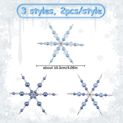 SOFPLATE 1 Box Beaded Snowflake Ornament Kit Crystal Snowflakes Decorations Glass Wire Frame Blue White Bead Christmas Ornament Craft for DIY Making Christmas Tree Chandelier Home Party Decor