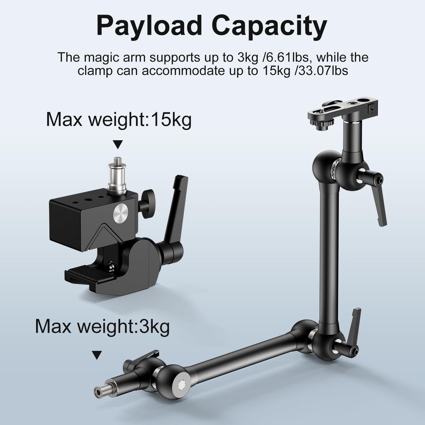 ALTSON 20.4"/52cm Magic Arm Mounting Kit - Super Clamp, 1/4" Screw Adapter, Overhead Camera Desk Mount Stand for Flash/LED Light/Microphone/Monitor, SmallRig Camera Cage, Max Load: 6.61lbs/3kg