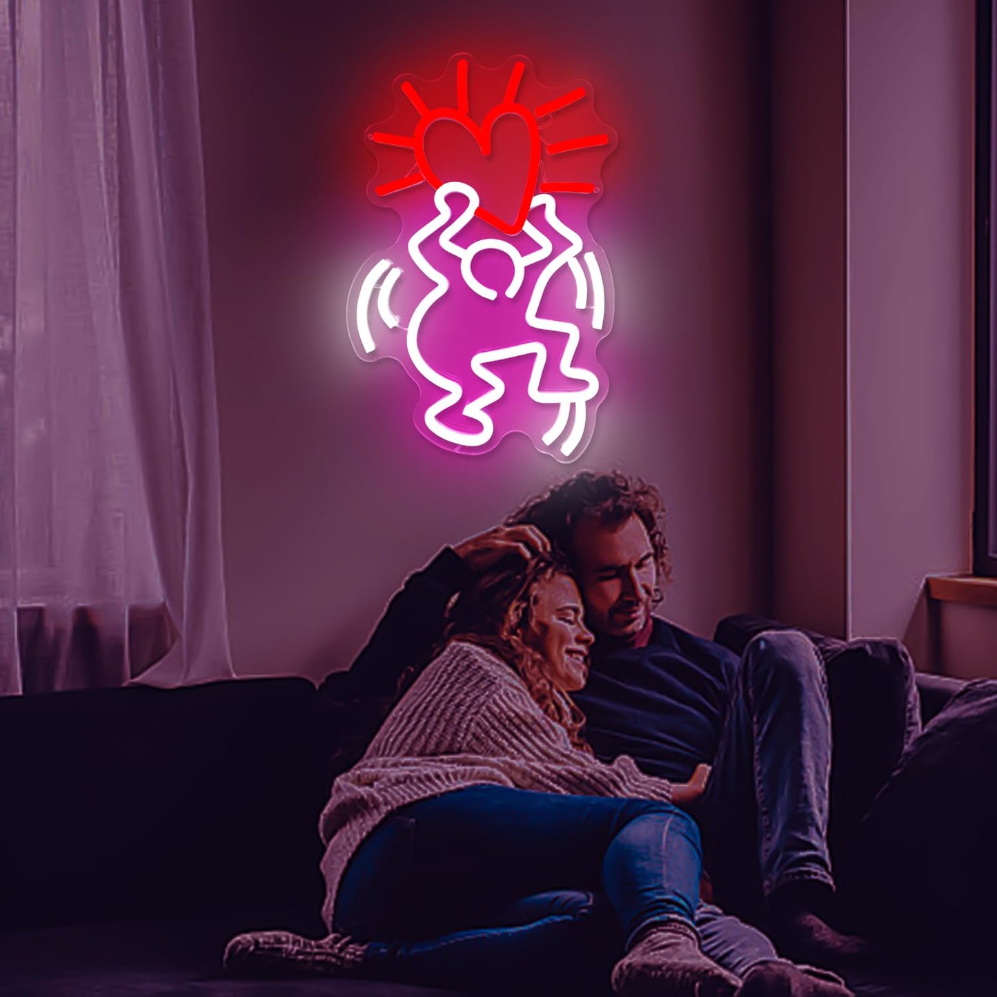 JianJung Graffiti Heart Neon Sign Heart Neon LED Signs Dimmable Neon Light Sign Wall Art Decor for Bedroom Party Man Cave Living Room Neon Pink Wall Lights Hanging Decor Birthday Christmas Gift