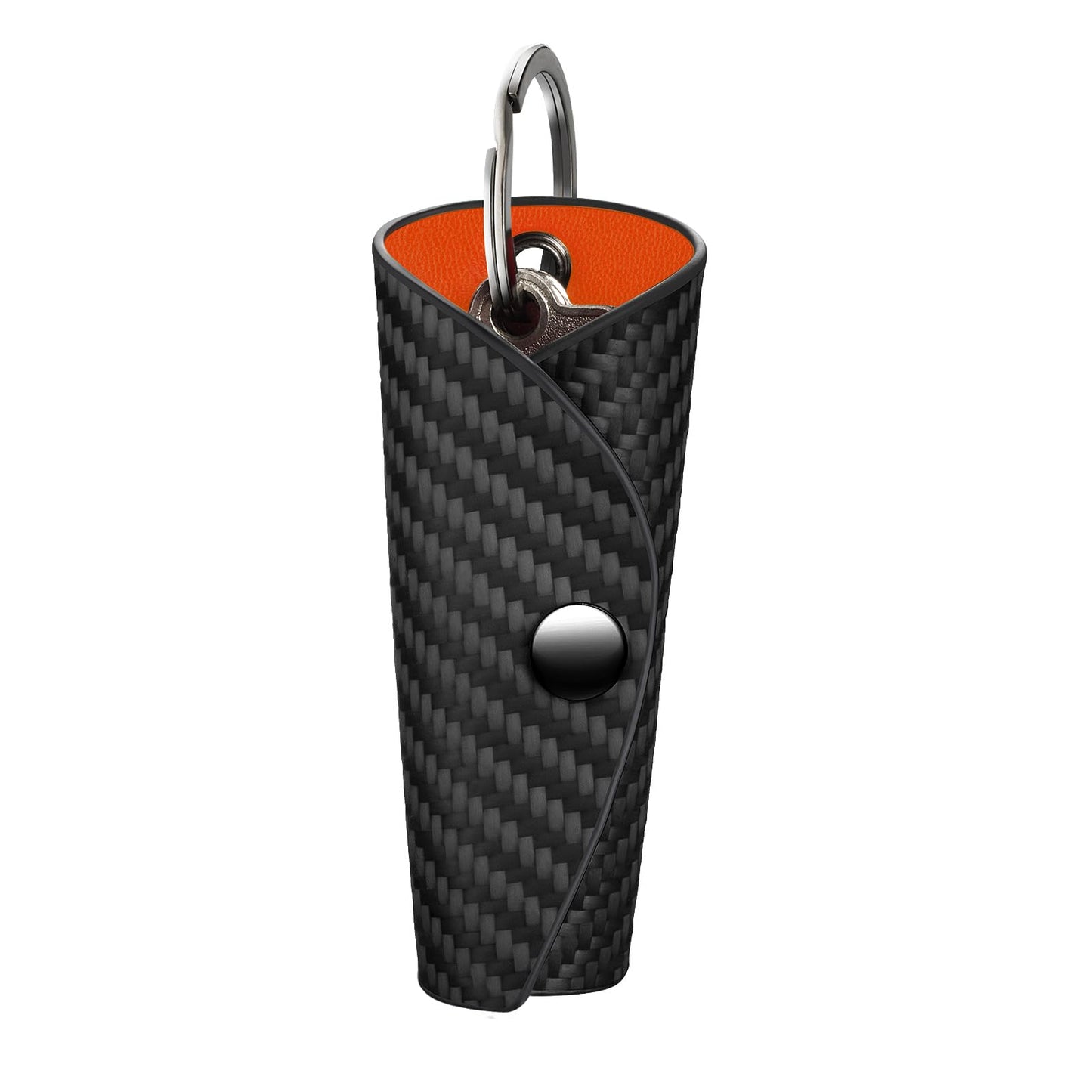 Carbon Fiber Key Wrap Keychain, Silent Compact Key Organizer with PU Leather Interior for House Keys, Men & Women
