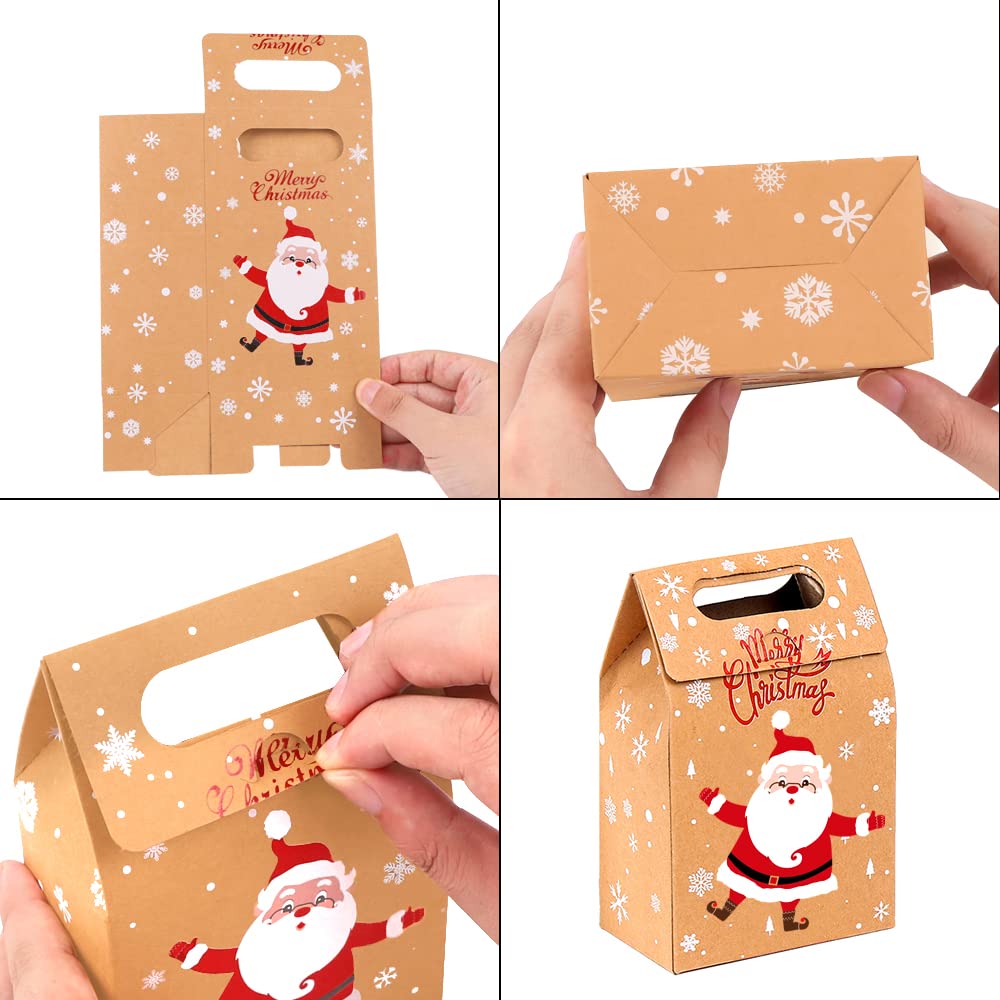JOICEE Christmas Kraft Paper Gift Boxes 24pcs Xmas Goodies Treat Candy Bags Boxes for Christmas Party Favor