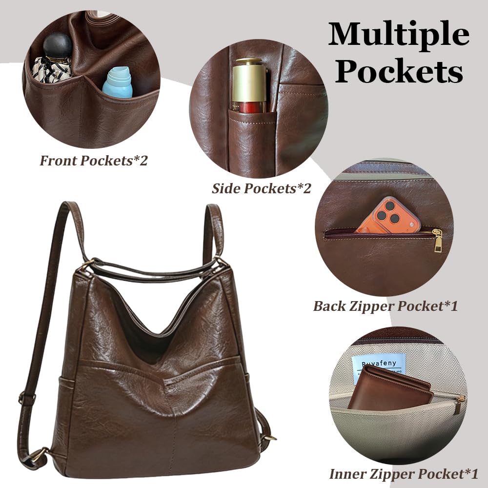 Ruvafeny Convertible Backpack Purse for Women Tote Backpack Convertible Hobo Bag Vegan Leather Crossbody Shoulder Handbags