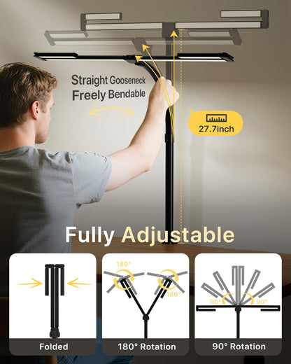 ONEMIX 42" LED Desk Lamp with Clamp, Architect Desk Light with Remote, Adjustable 4-Segment Bar, 1800LM Bright, Eye-Caring Desk Lamp for Home Office, Reading, Study, Dual Monitors, Workbench(Black)