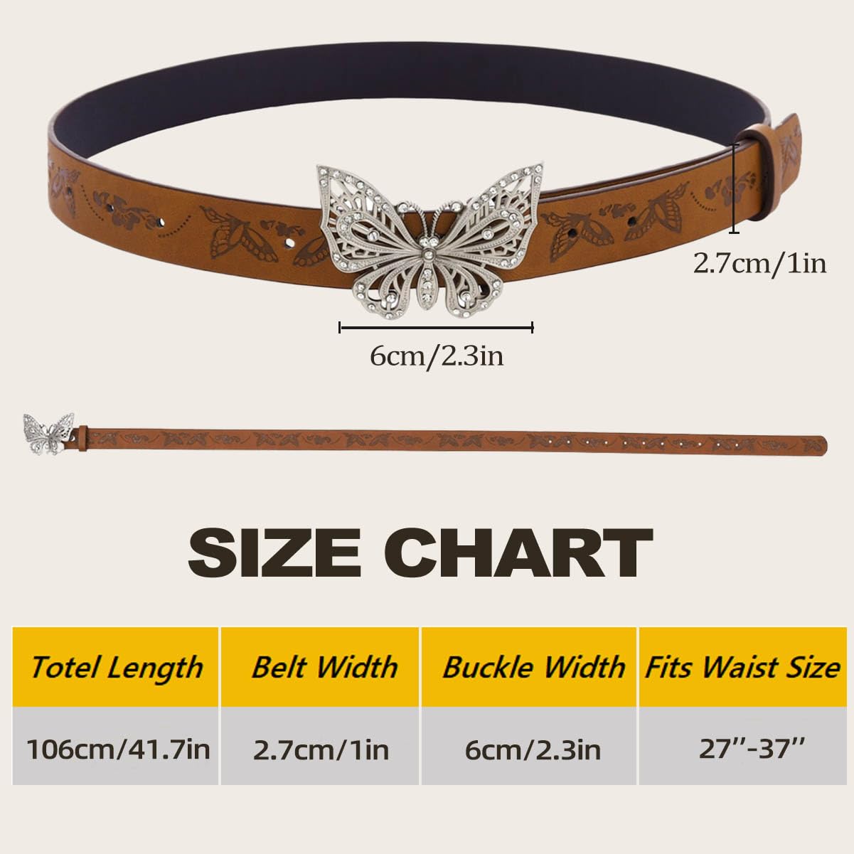 Flimire Western Skinny Leather Belt for Women Brown Country Belt for Jeans Pants Cowgirl Cowboy Belt with Butterfly Buckle (Butterfly)