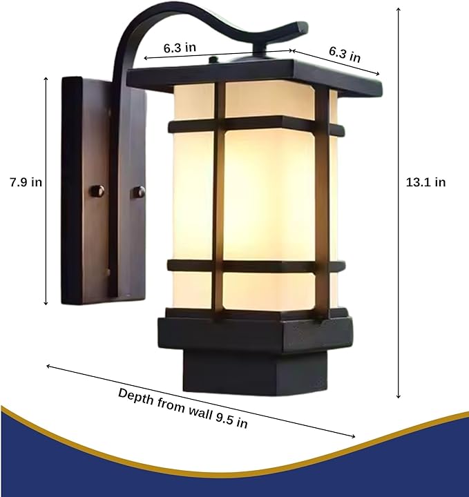 Outdoor Wall Light Fixtures, Exterior Waterproof Lanterns, Porch Sconces Wall Mounted Lighting with Modern Frosted Glass, Black Aluminum Wall Lamps for Patio Front Door Entryway, (Type_B 13.1''H)