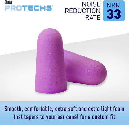 Protechs Foam Ear Plugs - Noise Cancelling for Sleeping & Travel | 50 Pairs, NRR 33, Purple
