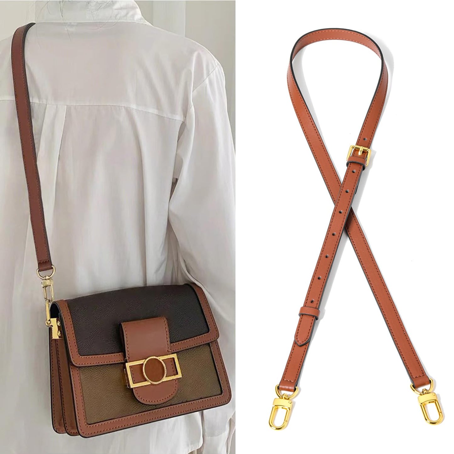 BEUDW Leather Adjustable Shoulder Strap, Used For Replacing Leather Shoulder Strap, Suitable For Handbag Shoulder Strap (width: 0.6 inches brown)