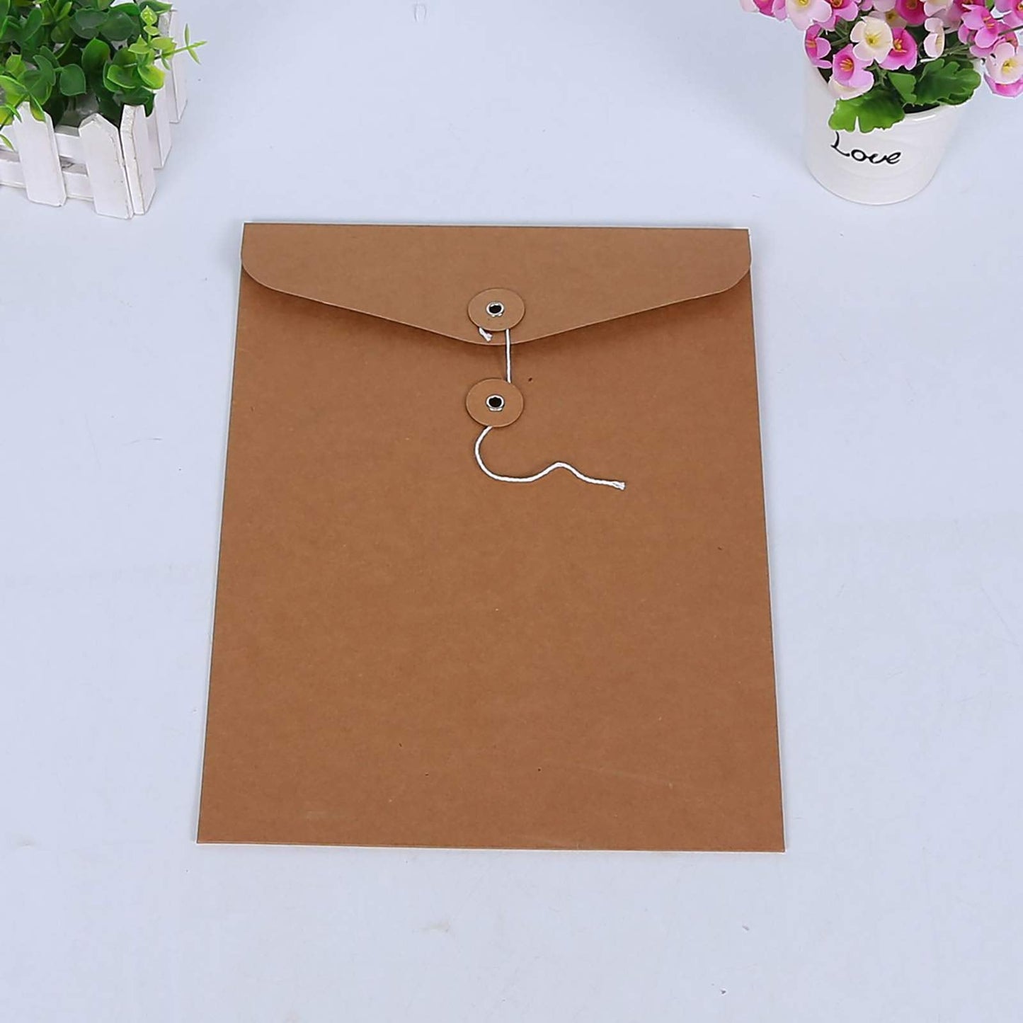 VANRA Kraft String Envelope File Folder Project Pockets File Jacket Document Organizer Flat-No Expansion A4 Letter Size(Kraft Brown,Pack of 5)