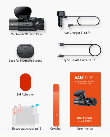 Vantrue N2X 2.7K Uber Dash Cam Front and Inside, 5G WiFi Dual Dash Camera for Car with HDR IR Night Vision, STARVIS 2, GPS, 2.5K/60FPS, LTE Support, 24/7 Parking Mode, Voice Control, Support 512GB Max