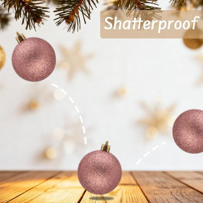 50ct Christmas Balls Ornaments for Xmas Tree, Pink Shatterproof Christmas Tree Decorations Hanging Ball for Holiday Party Decor(1.57"-2.36")