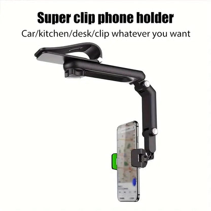 Universal 360 Rotatable Phone Holder for Sun Visor - Compatible with iPhone, Samsung & More Devices - Car Accessory (Black)