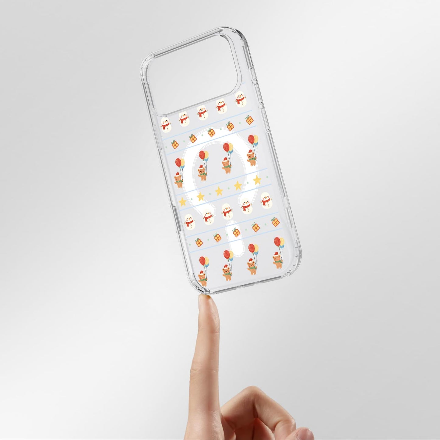 MAYCARI Christmas Phone Case for iPhone 17 Pro Max Compatible with Magnet Balloon Bear Snowman Clear Magnetic Phone Cover for Girls Women TPU Hard Back Shockproof Protective Case for Apple 17PM 6.9"