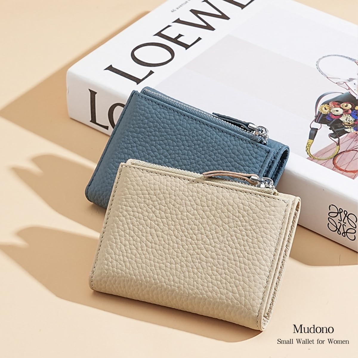 Mudono Women’s Wallet Small Genuine Leather Credit Card Holder RFID Blocking Tri-Fold Wallet With ID Window and Zipper Pocket