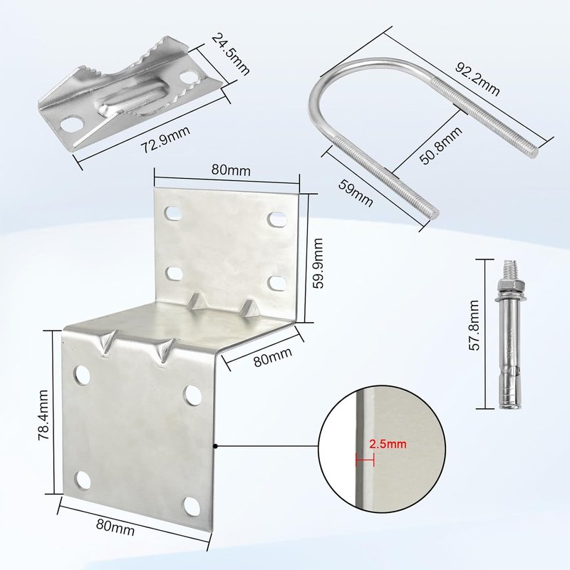Antenna Pole Mount Bracket Kit - U-Bracket Assembly with 4 Screws for Outdoor Antenna Installation