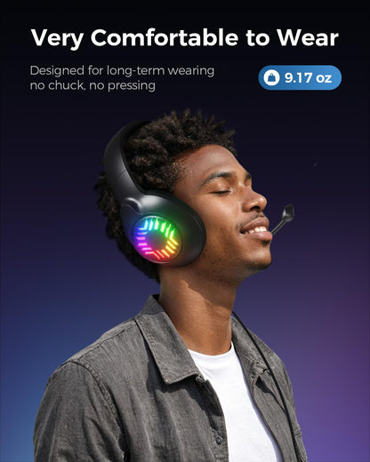 OLANRUN Stereo Gaming Headset, Wired Gaming Headphones Over Ear, Noise Cancelling Mic, 9 Colors Gradient RGB Ligh, Soft Memory Earmuffs for PC, Xbox One/Series PS5 PS4 Controllers, Nintendo (Black)