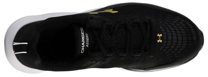 Under Armour Men's Charged Assert 9 Running Shoe, Black/White/Gold,9.5