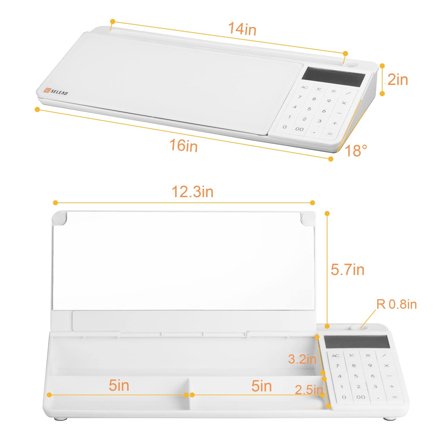 SELEAD Desktop Glass Whiteboard with Calculator & Built-in Mirror, Dry Erase White Board Computer Pad Keyboard Stand with Organizer Drawer, Desk Accessories for Home, School, Office