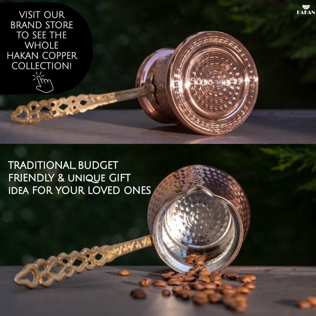 Hakan Turkish Coffee Pot | Stove Top Water Boiler, Coffee Maker, Butter, Chocolate & Milk Warmer | Even and Quick Heat with Handcrafted Copper Material | Coffee Gifts Idea, 8.3 Oz (245 cc)
