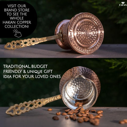Hakan Turkish Coffee Pot | Stove Top Water Boiler, Coffee Maker, Butter, Chocolate & Milk Warmer | Even and Quick Heat with Handcrafted Copper Material | Coffee Gifts Idea, 8.3 Oz (245 cc)