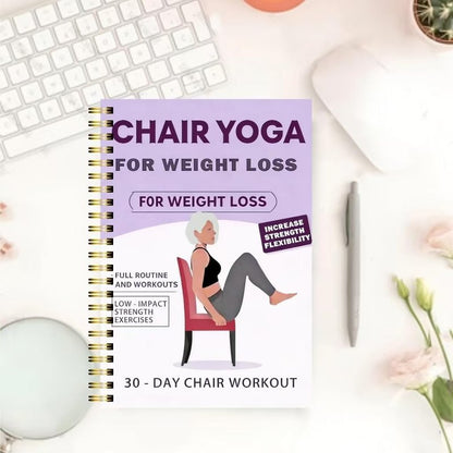Chair Yoga Weight Loss Planner - 15-Minute Daily Routine Log with Illustrated Poses | Spiral-Bound Home Fitness Journal (5.5x8.3 Inch, Purple)