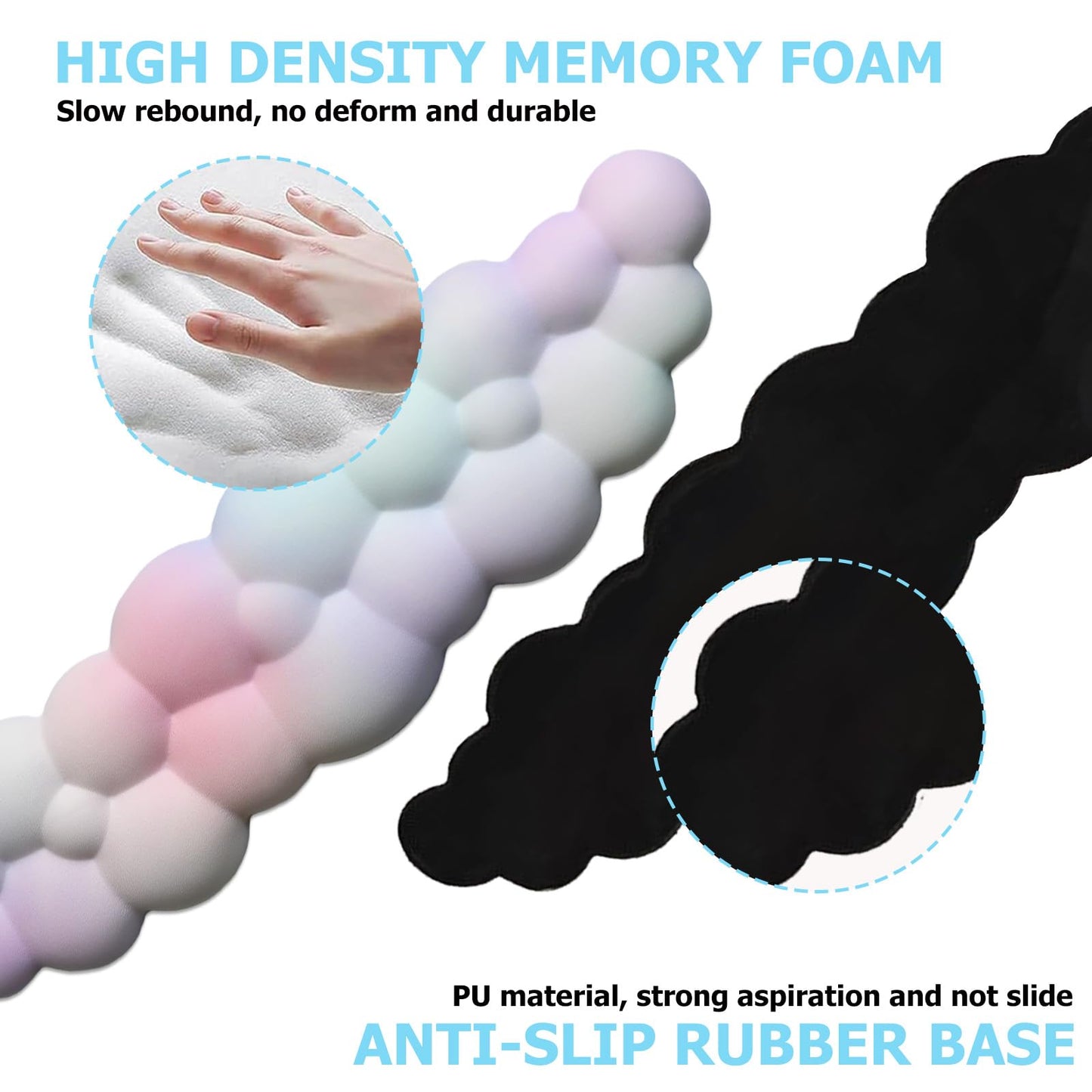 Cloud Wrist Rest Keyboard, PU Leather Memory Foam Wrist Support for Computer Keyboard, Ergonomic Keyboard Pad and Cute Mouse Wrist Pad for Gaming, Office, Computer, Easy Typing Pain Relief, Rainbow