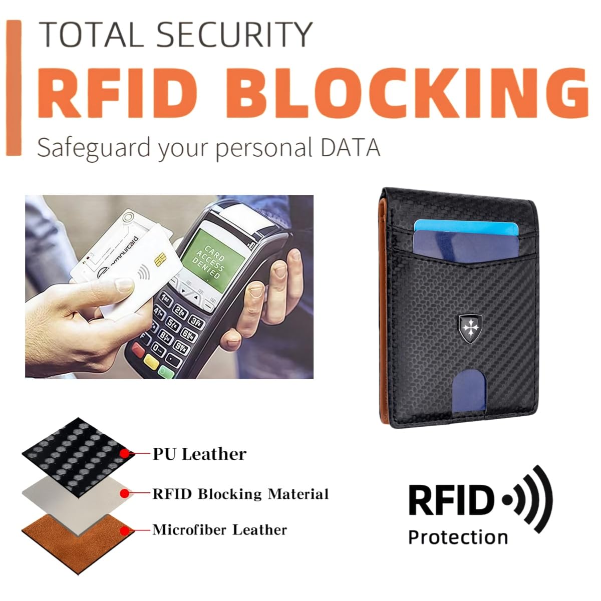 Slim RFID-Blocking PU Leather Bifold Wallet for Men & Women, Minimalist Card Holder with ID Window & Cash Pocket