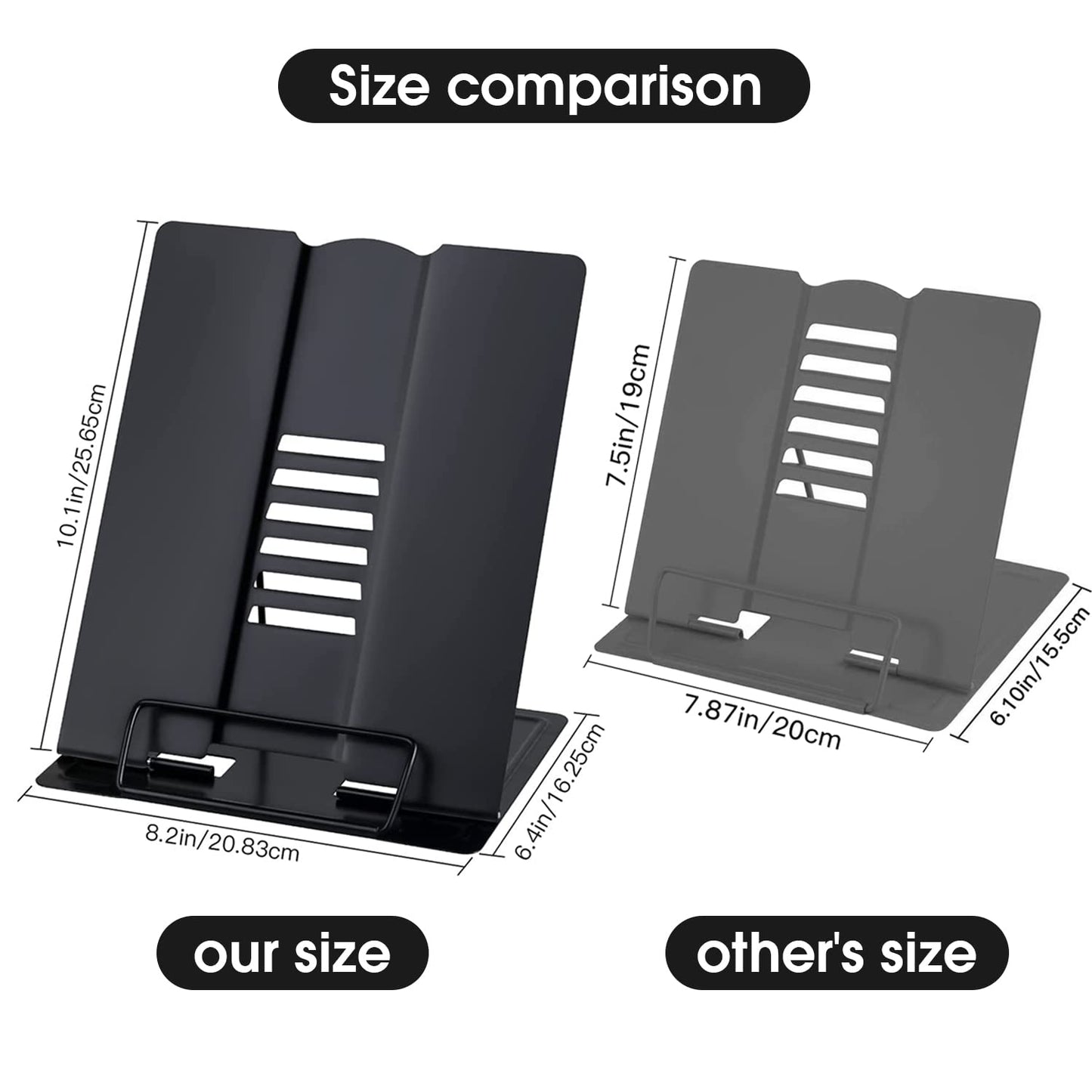 Large Desk Book Stand Metal Reading Rest Book Holder Adjustable Document Cookbook Holder Portable Bookstands for Recipes Textbooks Music Books Birthday Gift for Age 3,4,5,6,7,8,9,10+ Boys Girls(Black)