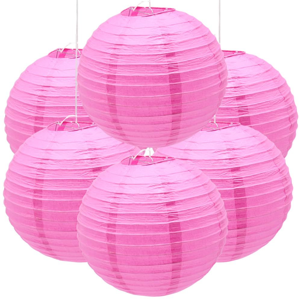 Ruidee 6Pcs Paper Lanterns Decorative Round Hanging Paper Lanterns for Birthday, Wedding, Christmas Xmas, Bridal, Home Decor, Party Decoration（12in/Rose）
