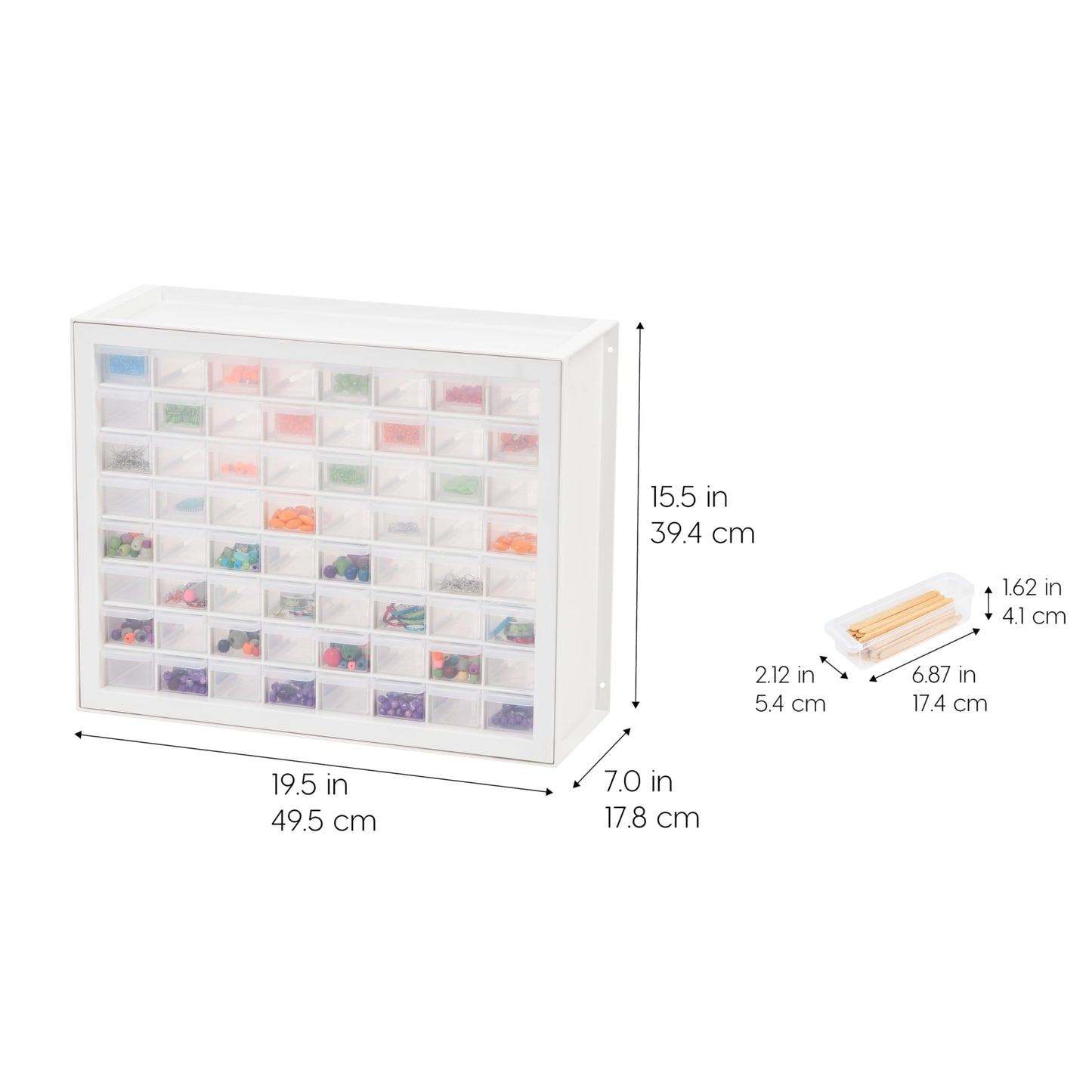 IRIS USA Small Parts Storage Cabinet, Made in USA, 64-Drawer Organizer Chest for Hardware, Screws, Nuts & Bolts, Charms, Beads, Craft Supplies, Scrapbook & Hobby Storage, Teacher Toolbox – White