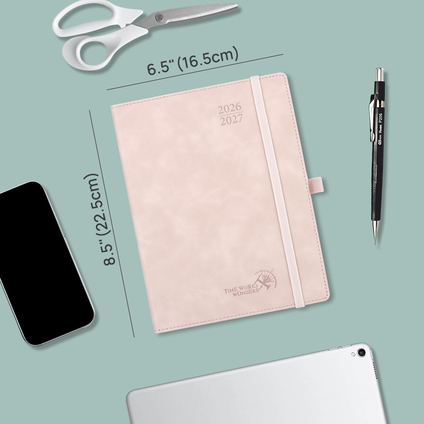 POPRUN Weekly Planner 2026-2027 (Medium 6.5''x 8.5'') Academic Calendar (JUL.26 - JUN.27) Appointment Book with Monthly Tabs, Leather Soft Cover, Inner Pocket, 100 GSM - Petrol Green