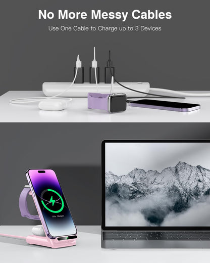 Wireless Charging Station,3 in 1 Charging Stand Made for Apple Watch Ultra 11 10 9 8 7 6 SE 5 4 3,Fast Wireless Charger Made for iPhone 17/Air/16/15/14/13/12,for AirPods Pro(with Adapter) (Black)