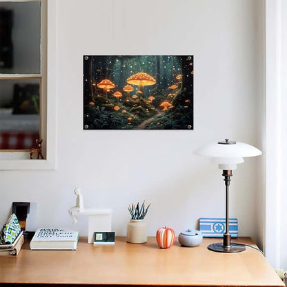 Yesad Mushroom Forest Canvas Wall Art Print, Mushroom Décor Magical Forest Pictures Enchanted Forest Décor Magic Mushrooms Botanical Art Farmhouse Living Room Wall Décor (Unframed,12”x8”,Mushroom)
