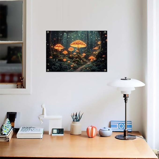 Yesad Mushroom Forest Canvas Wall Art Print, Mushroom Décor Magical Forest Pictures Enchanted Forest Décor Magic Mushrooms Botanical Art Farmhouse Living Room Wall Décor (Unframed,30”x20”,Mushroom)