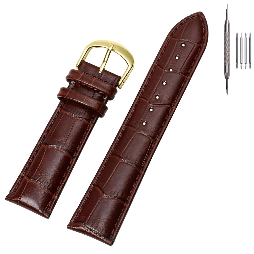 EACHE 18mm Croco Brown Leather Watch Bands, Classical Genuine Leather Watch Strap for Men Women Dark Brown With Gold Buckle