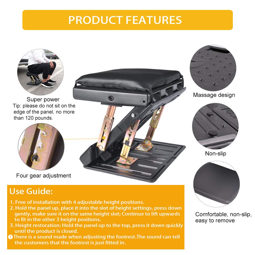 Adjustable Foot Rest for Under Desk at Work, Comfortable Footrest with 4-Level Height Adjustment, Ergonomic Leg Rest for Office Gaming Chair, Black Foot Stool with Removable Soft Pad