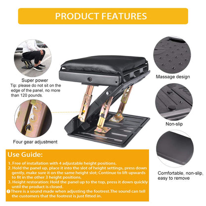 Adjustable Foot Rest for Under Desk at Work, Comfortable Footrest with 4-Level Height Adjustment, Ergonomic Leg Rest for Office Gaming Chair, Black Foot Stool with Removable Soft Pad