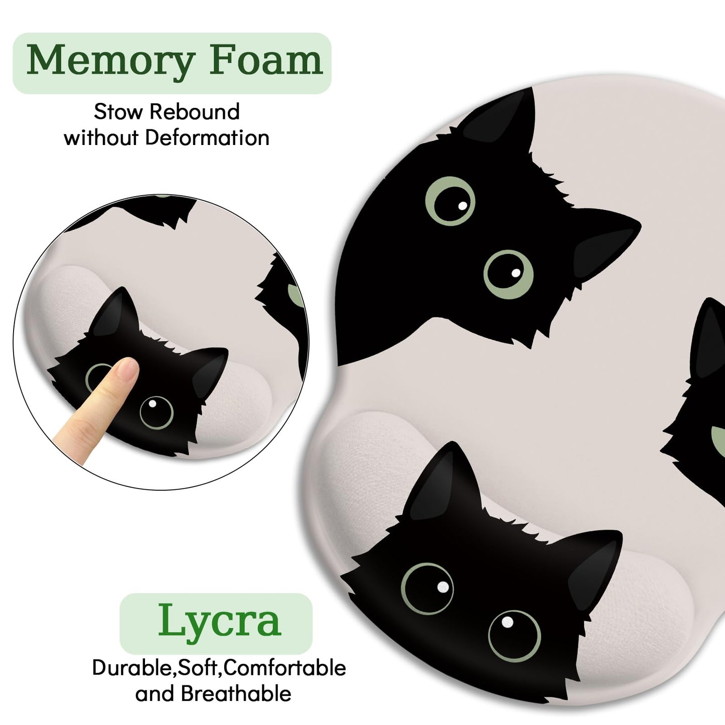 LIMKRIAN Cat Mouse Pad, Funny Ergonomic Mousepad with Wrist Rest, Gaming Mouse Pad Wrist Support with Non-Slip Pain Relief PU Base, Black Cat Mouse Pads for Desk, Cute Office Desk Accessories Decor