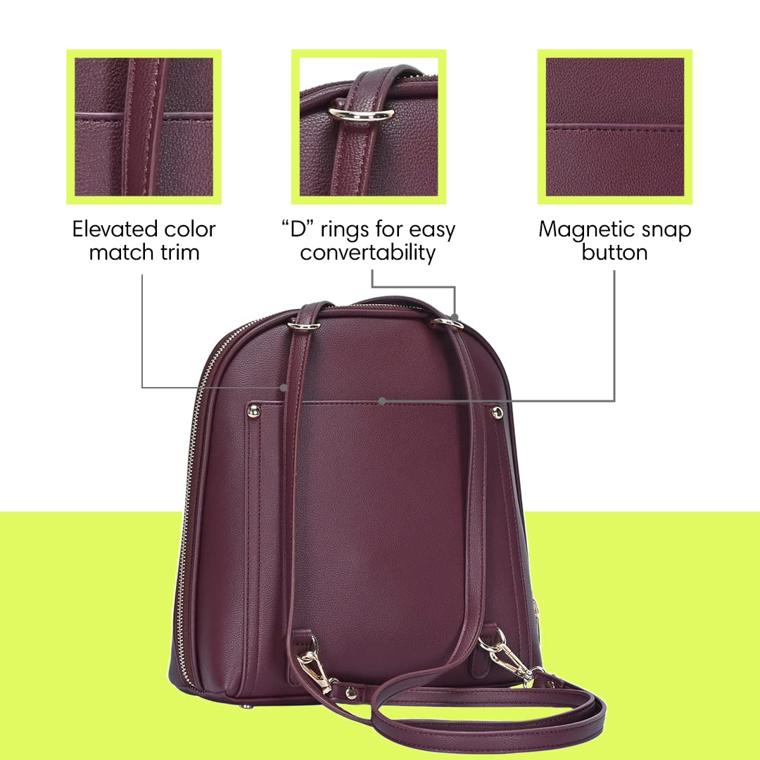 MMS Brands Miztique Daisy Convertible Backpack Purse for Women | Vegan Leather Shoulder Strap Bag or Convertible Backpack | (Berry)