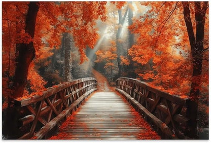 Yesad Autumn Bridge Canvas Wall Art, Fall Wall Art Room Décor Natural Posters Autumn Pictures Prints Wall Décor for Living Room Bedroom (Unframed,12”x8”,Bridge)