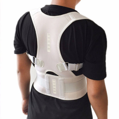 Thoracic Back Brace Posture Corrector- Magnetic Lumbar Back Support Belt-Back Pain Relief, Improve Thoracic Kyphosis, for Lower and Upper Back Pain Men & Women (White, X-Large)