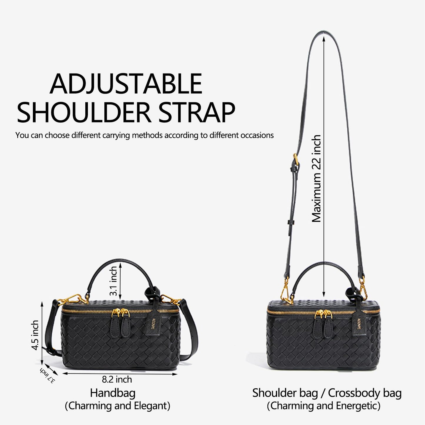 AOOPNE Woven Box Crossbody Purse For Women, Trendy Vegan Leather Shoulder Handbags with Adjustable Strap (Black)