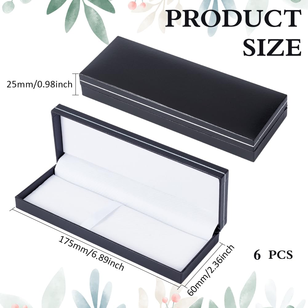 BENECREAT 6 Pcs Black Pen Gift Box, 6.9x2.3x1 Inch PU Leather Penbox, Empty Long Fountain Pen Box for Packaging, Back to School Season, Graduation Season, Office Supplies