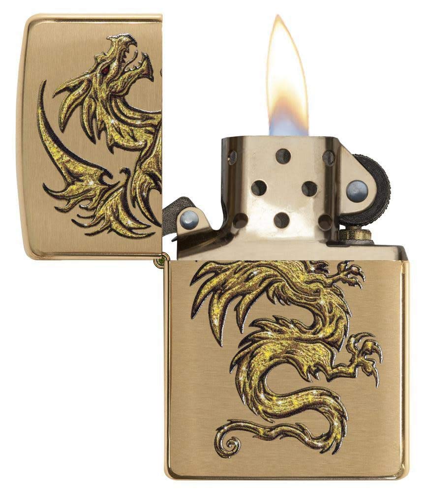 Zippo Dragon Design Brushed Brass Pocket Lighter